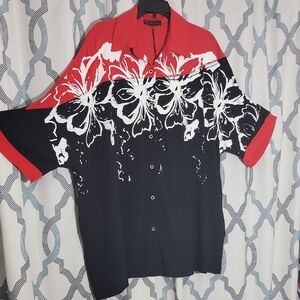 Stylish Red and Black Floral Short Sleeve Shirt / Tunic